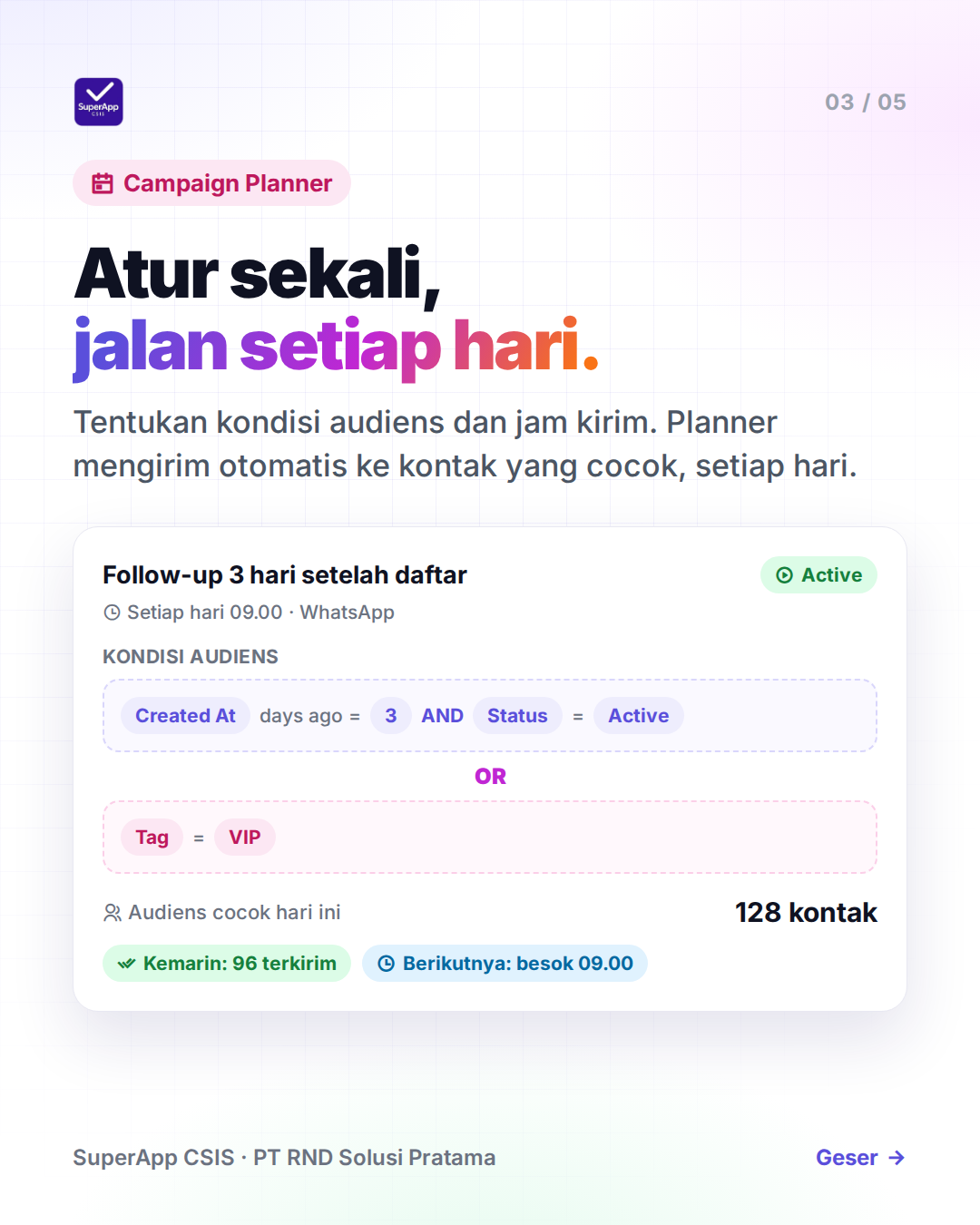 Campaign Planner: atur sekali, jalan setiap hari