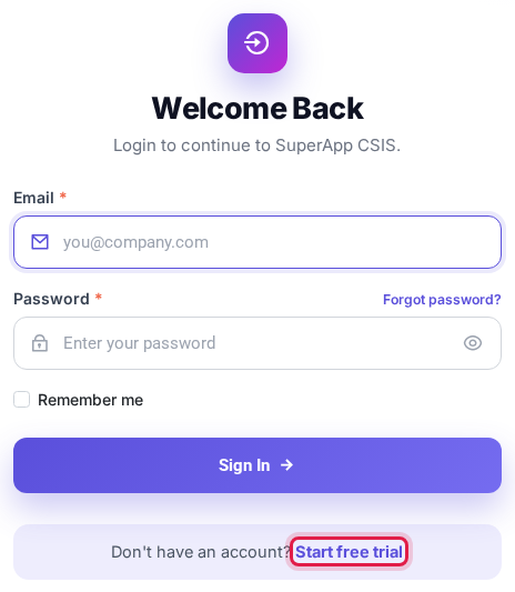 Tautan Start free trial untuk mendaftar akun baru