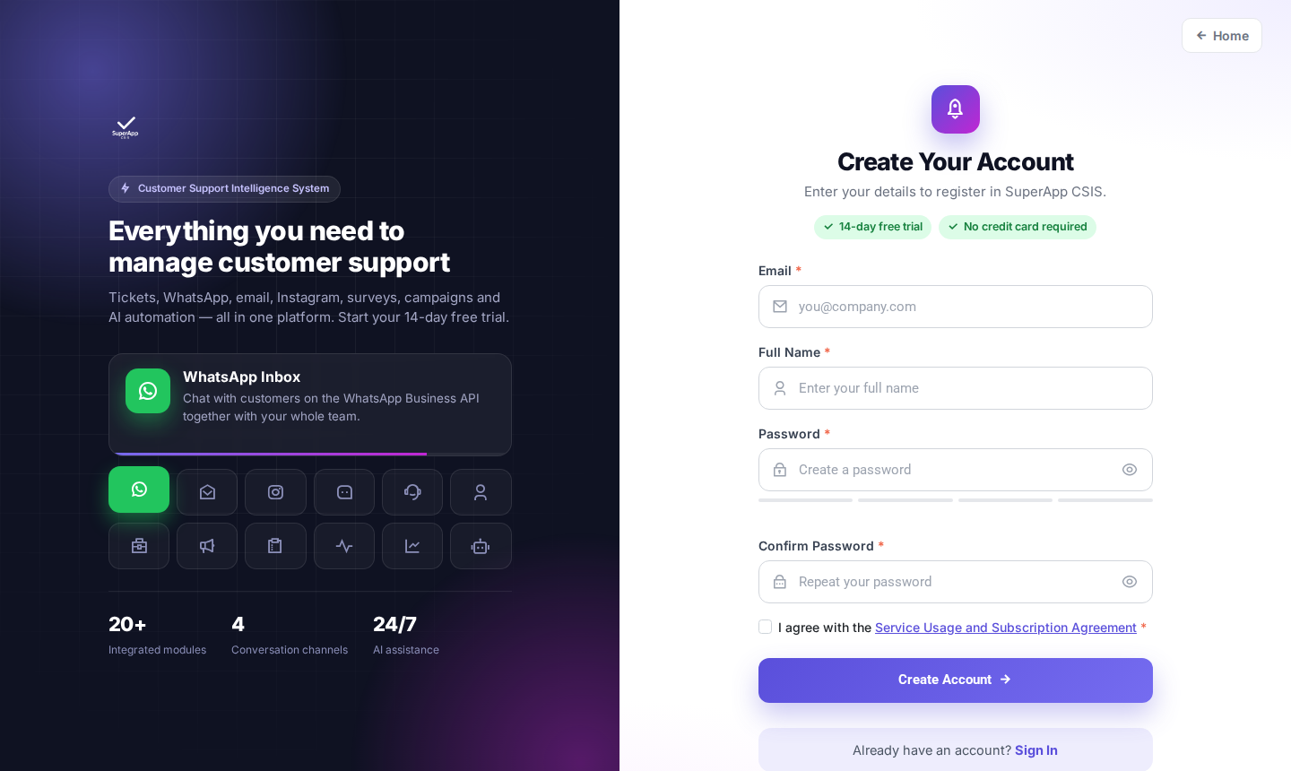 Halaman Create Your Account