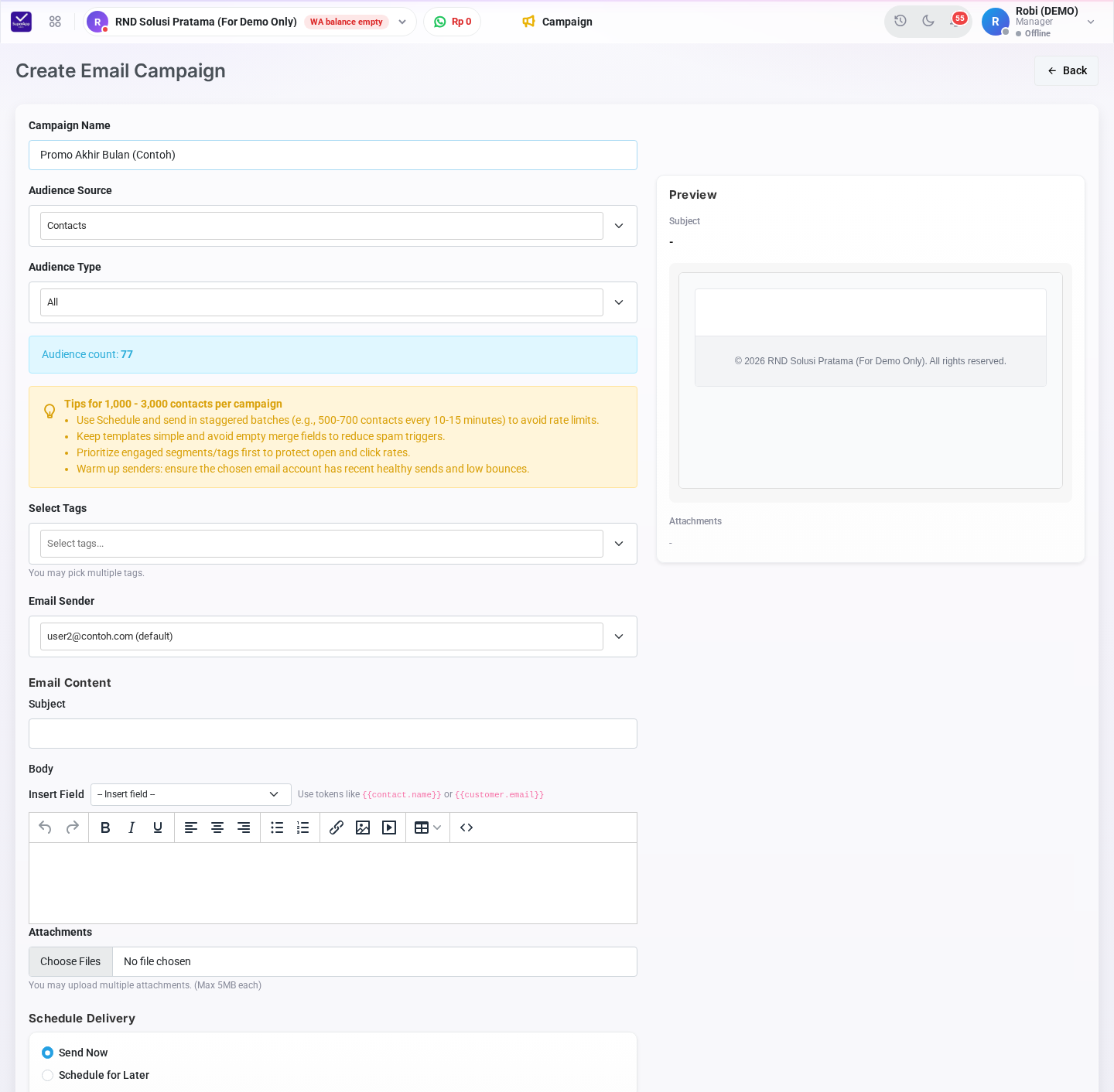 Form Create Email Campaign