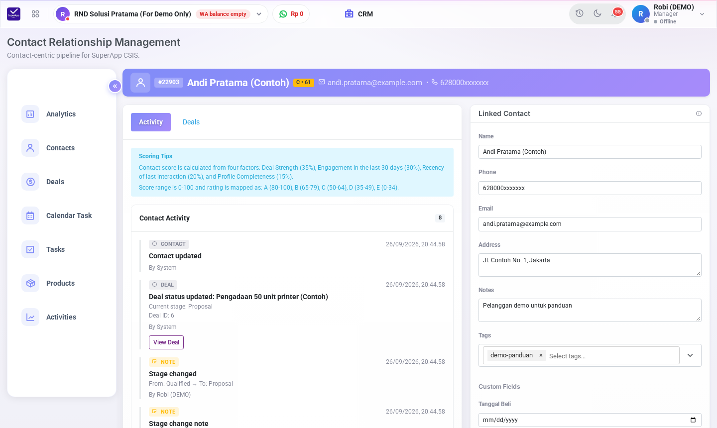 Profil kontak di CRM