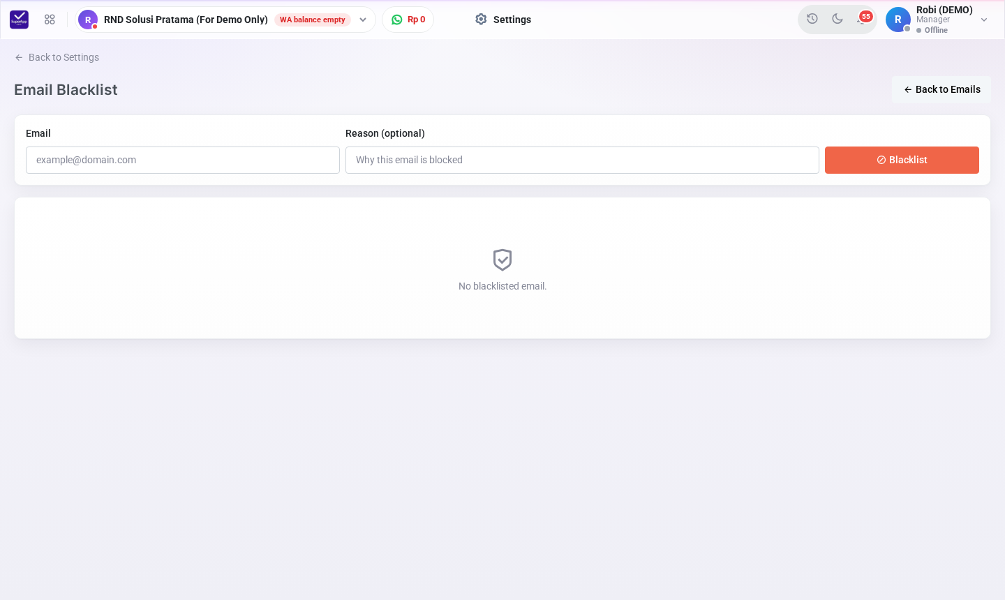 Halaman Email Blacklist