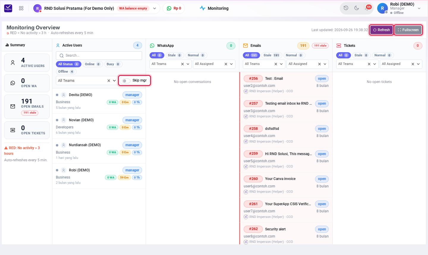 Tombol Skip mgr, Refresh, dan Fullscreen