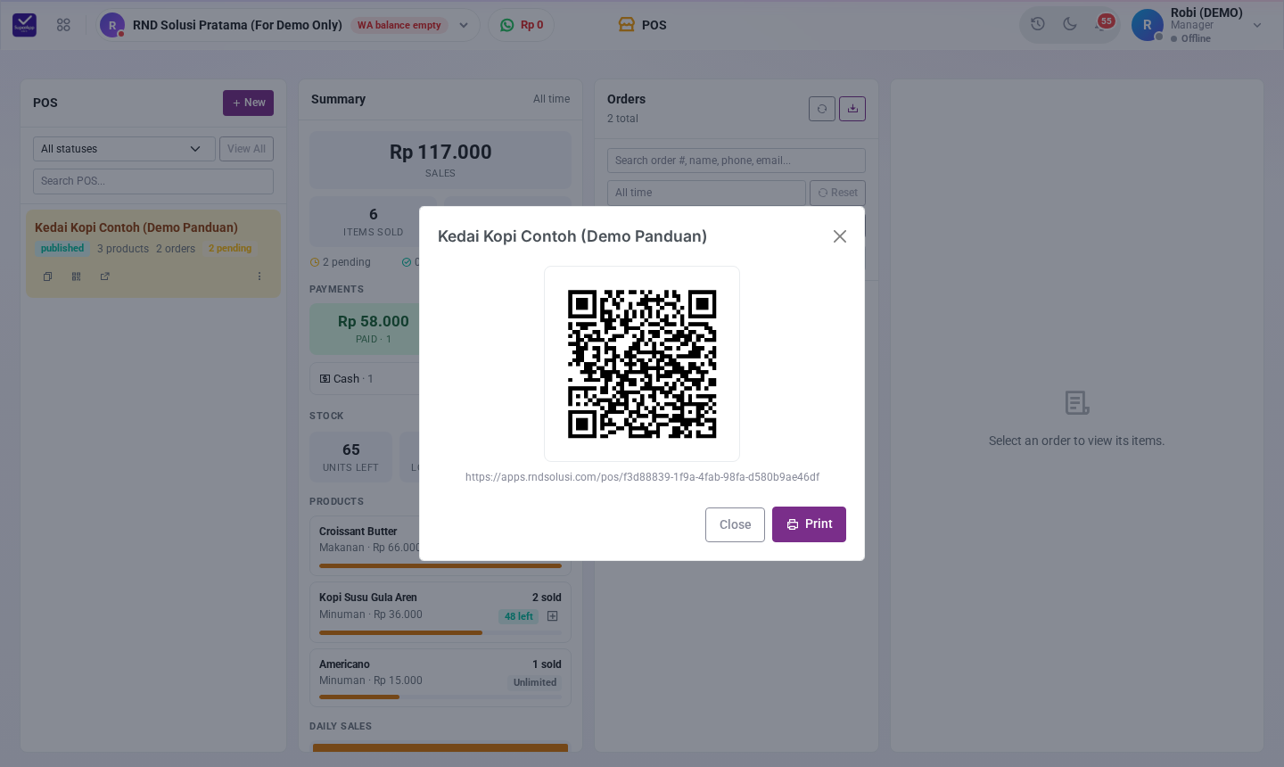 QR code halaman order