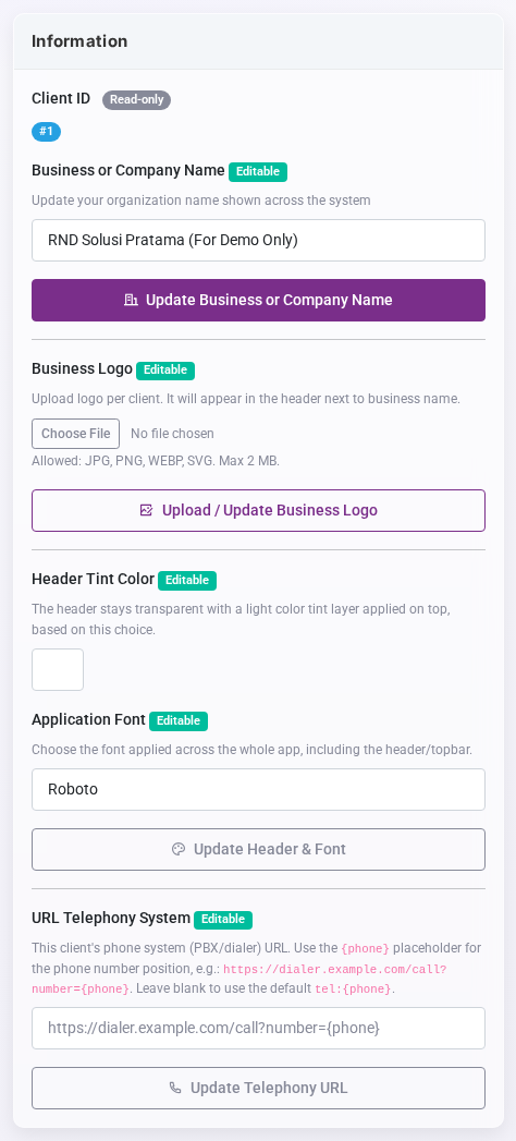 Kartu Information untuk identitas perusahaan