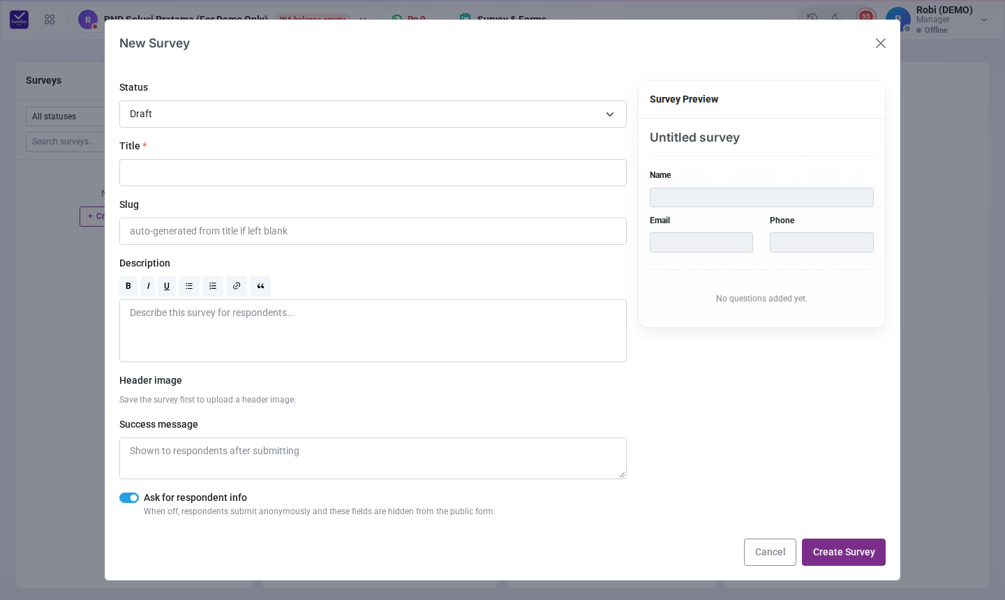 Form New Survey
