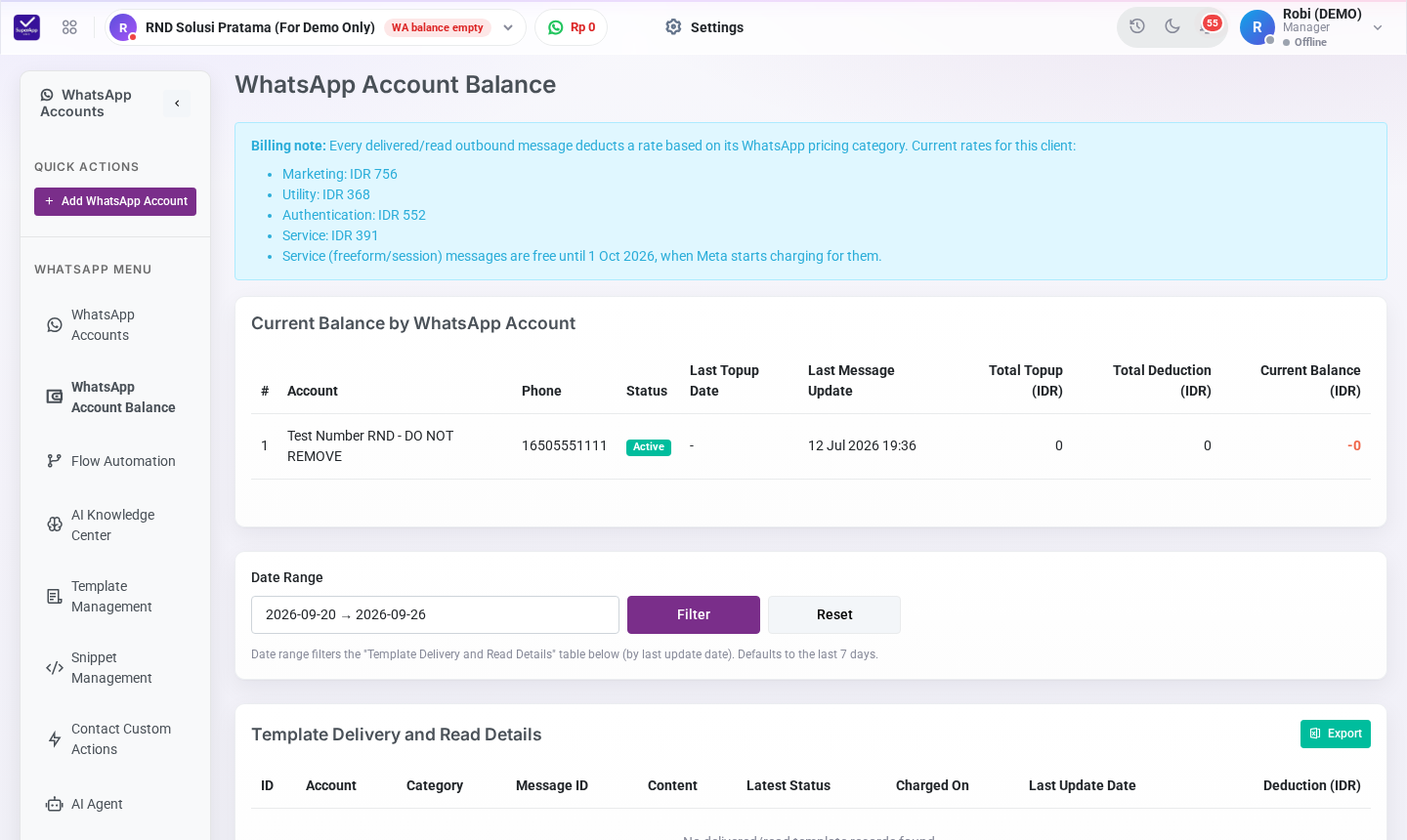 Halaman WhatsApp Account Balance