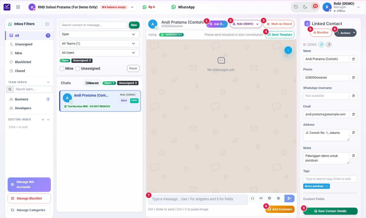 Tombol-tombol pada jendela chat dan Linked Contact
