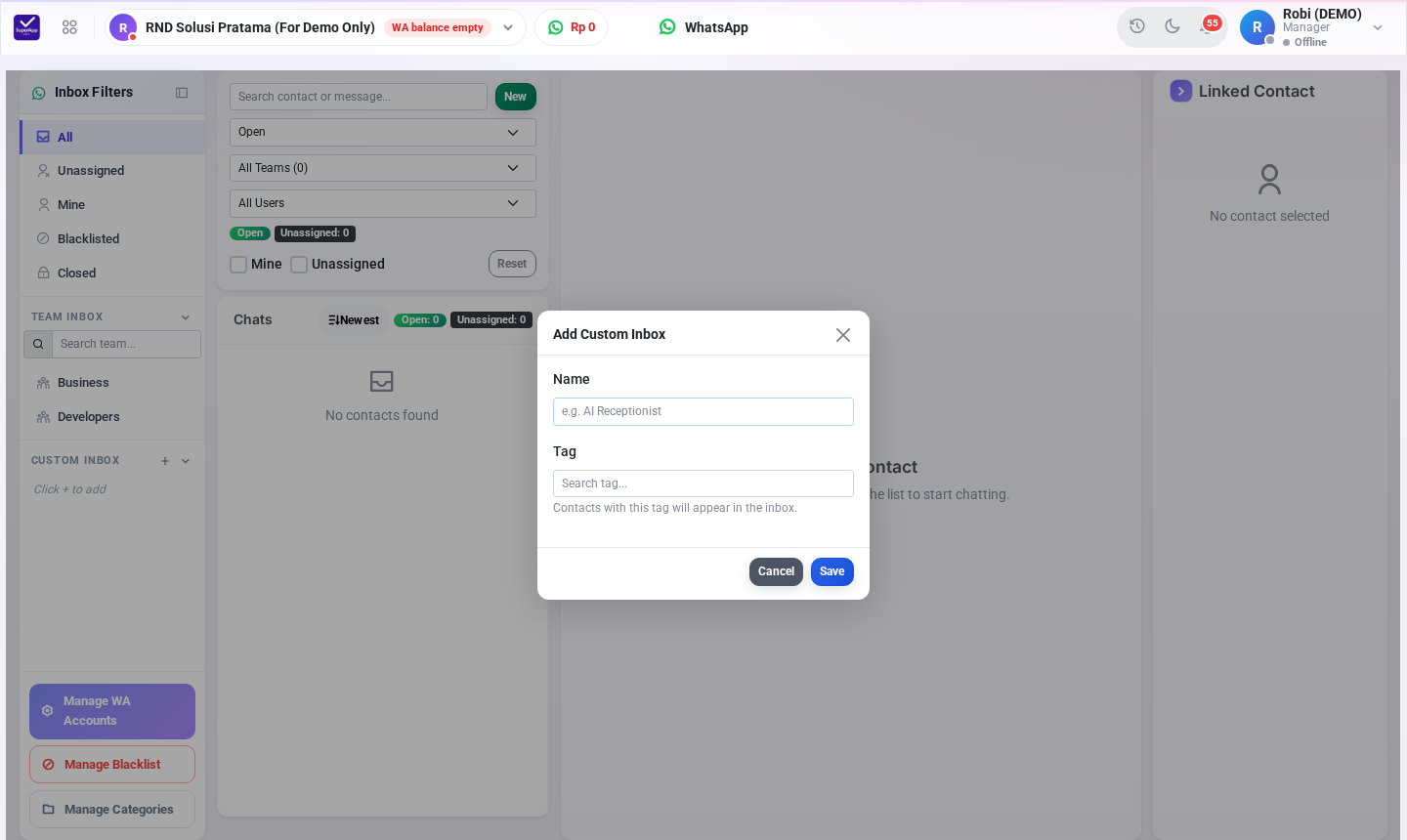 Menambah Custom Inbox