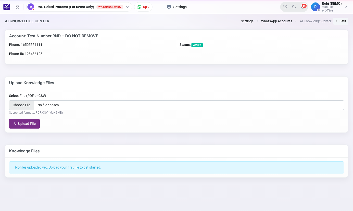 Mengunggah file ke AI Knowledge Center