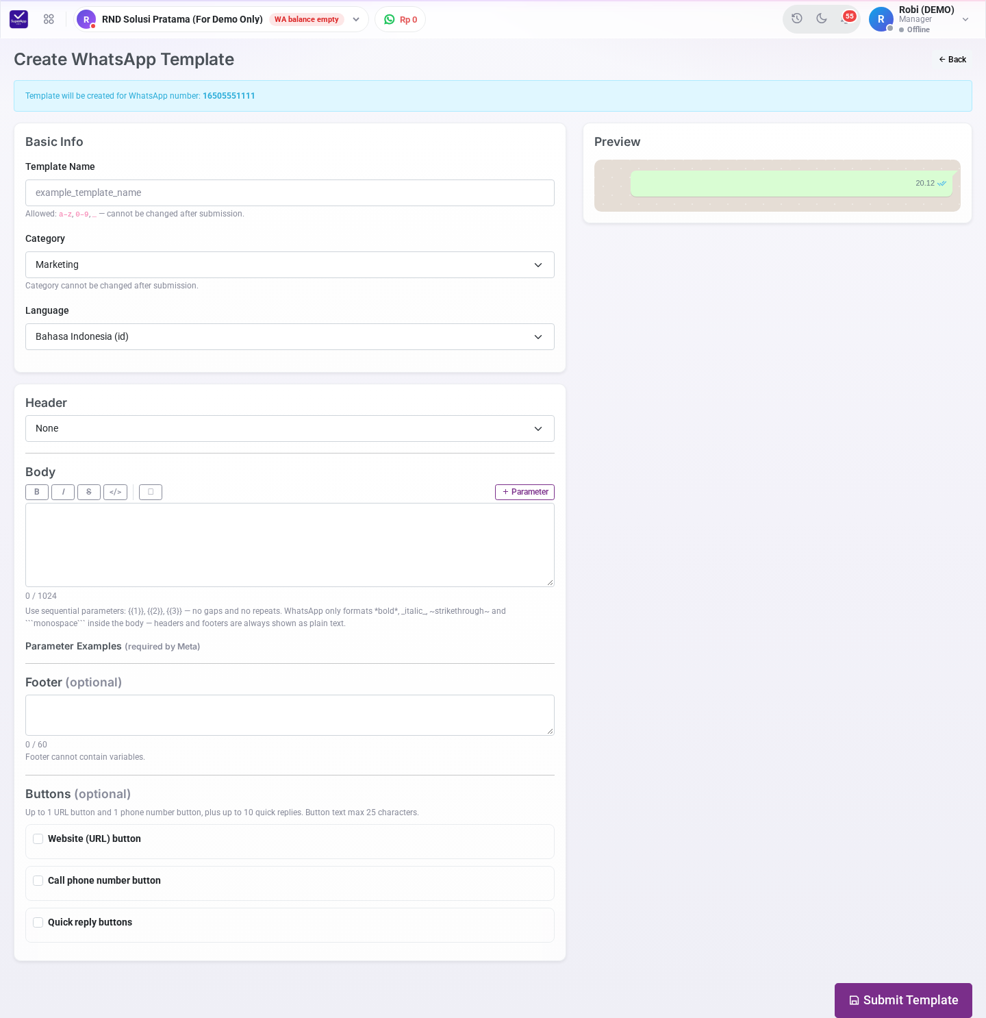 Form Create WhatsApp Template