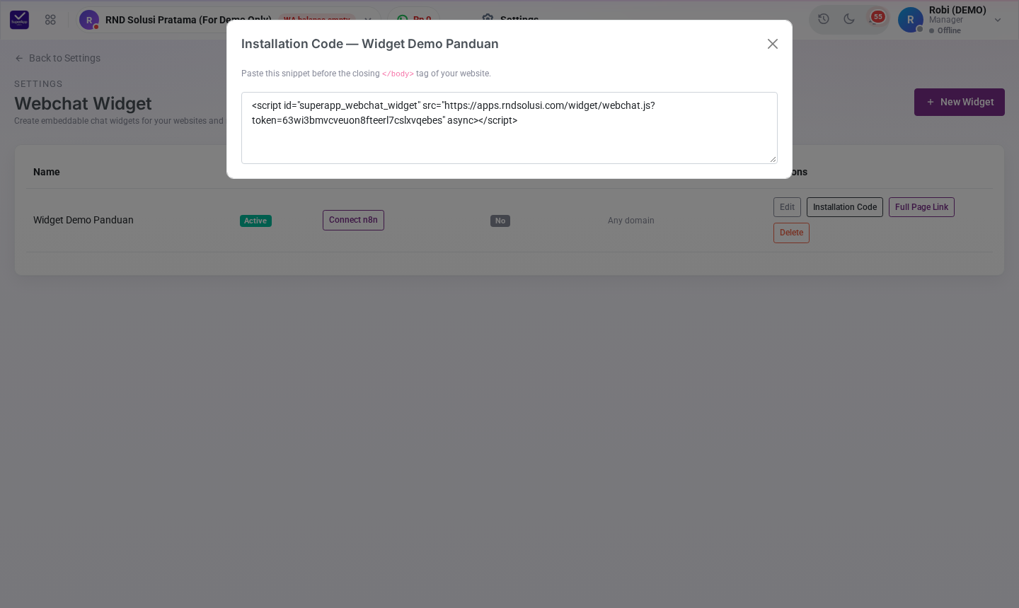 Kode instalasi widget